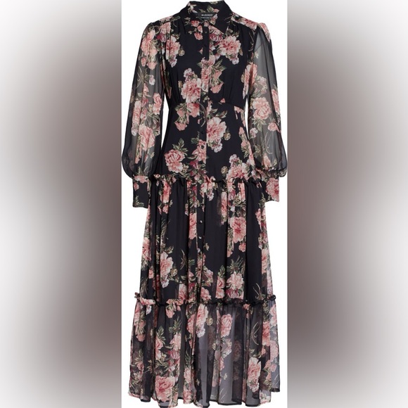Bardot Dresses & Skirts - Bardot Floral Print Long Sleeve Chiffon Dress size 6
